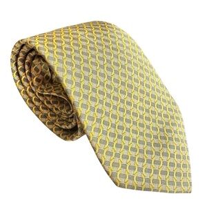 Authentic HERMES 100% Silk Yellow & Beige Cream Buoy Neck Tie